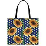 visesunny Große Damen-Einkaufstasche aus Segeltuch mit Sonnenblumen-Punkten, Aufbewahrungsgriff, Einkaufstasche, lässig, wiederverwendbar, für Strand, Reisen, Lebensmittel, Bücher