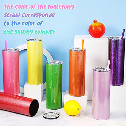 Potchen 12 Packs Glitter Skinny Tumblers With Lids And Straws Bulk, 20 Oz Stainless Steel Double Wall Vacuum Insulated Cup Coffee Tumbler Travel Water Mug For Hot Cold Drink, Rainbow Colors #TOP4