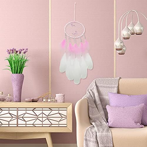 EQLEF Pink Dream Catcher for Women, Butterfly Dream Catcher Wall Hanging Feather Dreamcatcher Fairy Net Ornament for Bedroom Wedding Decoration