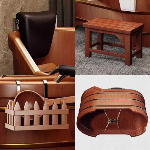 TT-YEC Verdickte Massive Holzbadewanne, Freistehende Bad Freistehende Nicht-Rutschbadewanne, Badewanne Mit Innerer Bank, Außenbank, Abflussventil, Oriental Classic Badewanne,L150cm – Bild 7