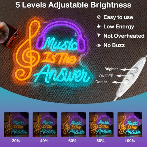 Image of Music Neon Sign Rock Colorful Wall Light Gift for Music Studio Decoration