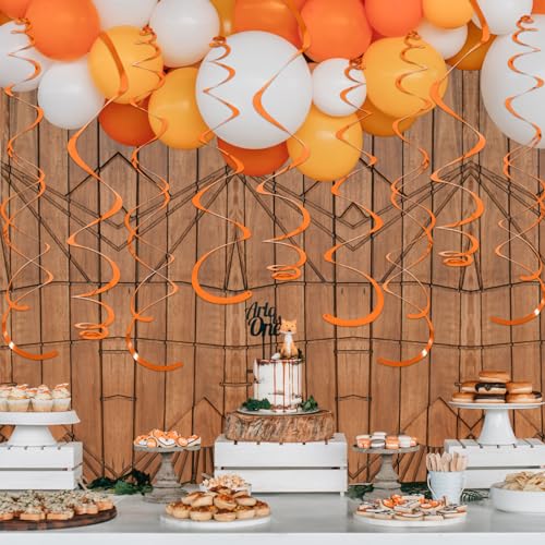 Image of 24 PCS Orange Hanging Swirl, Sparkle Ceiling Decorations, Plastic Streamer Party Decorations with Double-Swirls and Single-Swirls for Birthday Decorations, Thanksgiving Day, Graduation, Baby Shower