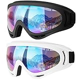 COOLOO Ski Goggles, 2 Pack Snow Goggles Snowboard Goggles for Men Women Kids - UV Protection Foam Anti-Scratch Dustproof