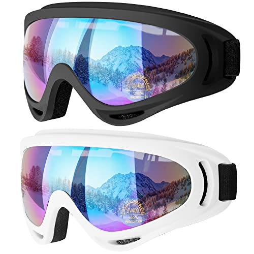 COOLOO Ski Goggles, 2 Pack Snow Goggles Snowboard Goggles for Men Women Kids - UV Protection Foam Anti-Scratch Dustproof