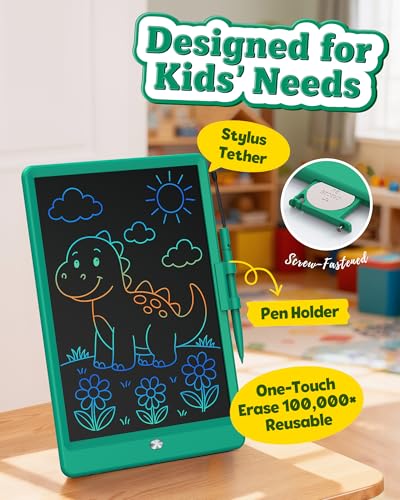 Image of Bravokids 10 Inch LCD Writing Tablet for 3-8 Year Olds - Electronic Drawing Pad and Doodle Board as Educational Birthday Gifts for Girls and Boys (Dark Green)