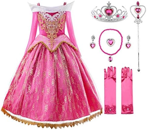 JerrisApparel Girls Pink Princess Costume Halloween Cosplay Party Dress up (Pink with Accessories, 8)