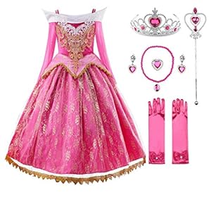 JerrisApparel Mädchen Prinzessin Spitze Kleid Rosa Schulterfrei Party Kostüm Verkleidung (6 Jahre, Rosa Mit Zubehör)