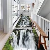 Optical Illusion Runner Hallway Rug, 2.6x7ft 3D Optical Illusion Waterfall Stone Living Room Corridor Carpet, Mountain and River Carpet, Suitable for Bedroom Living Room Bedside Carpet Mat