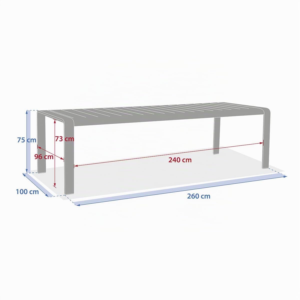 Hespéride - Table de Jardin Domilly Café 10 Personnes 260 x 100 cm, Aluminium Anti Corrosion, Résistant UV - pour Extérieur, Terrasse