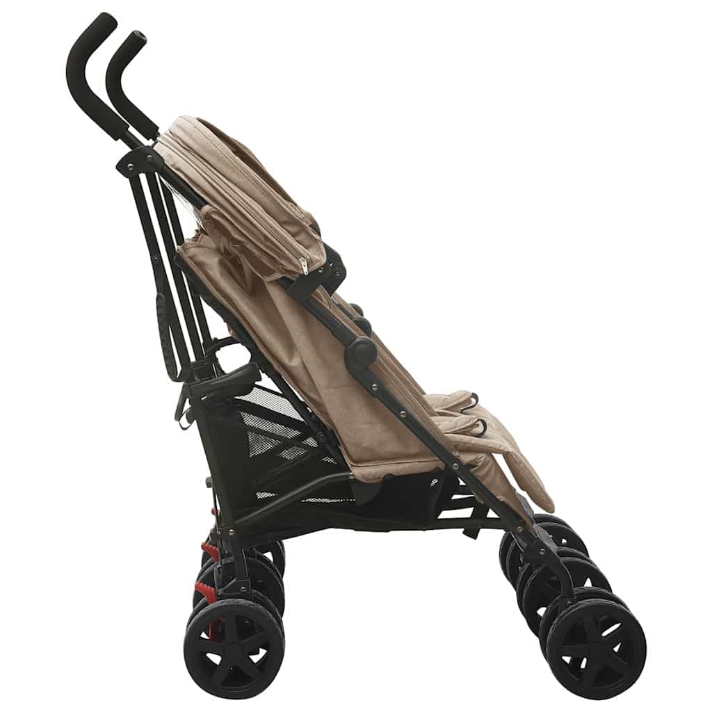 vidaXL Carrito para Gemelos Cochecito Sillita Gemelar Silla de Paseo Canasta Niños Reposapiés Ajustable Dosel Plegable de Acero Gris Taupe