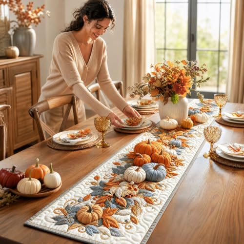 48X14“ 2D Fall Thanksgiving Halloween Table Runner, Pumpkin Table Runner - image 7