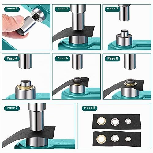 Kit Profesional de Prensa Manual para Ojales con 3 Punzones, Alicates y 900 Ojales de 6 mm, 10 mm, 12 mm para Botones, Remaches, Cortinas, Cinturones