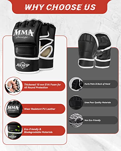 Juoifip Mma Gloves For Men Women -Training Half Finger Gloves With More Padding - Synthetic Leather Boxing Glove Heavy Bag Gloves For Training Mma Ufc Kickboxing Muay Thai #TOP3