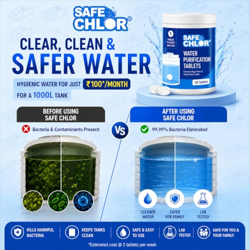 Image of Water Tank Cleaning Tablets | Water Purification Chlorine Tablets for Tank 1 Tablet for 6000 Liters | 30 Tabs