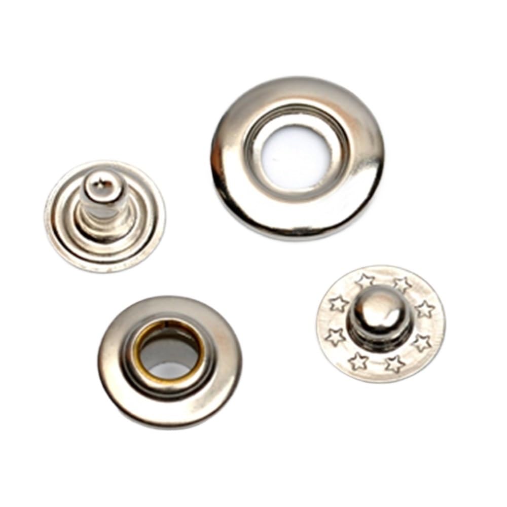 Sunrrafck Nickel 10Sets/Lot 4 Part Brass Metal Snap Buttons Bubble Fastener Black/Nickel/Bronze For Jacket Overcoat(Nickel)