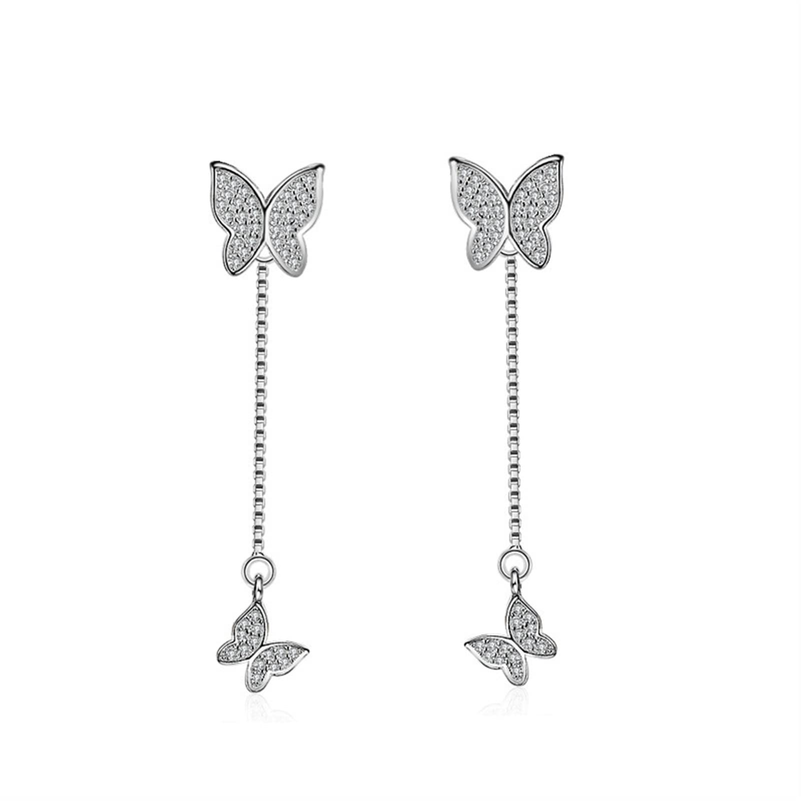 Pendientes de mariposa elegantes en plata con circonitas brillantes para mujer