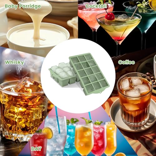 Miniatura 7 de Zuimeng Cubiteras Para Hielo Con Tapa, Cubitera Hielo Grande Silicona Hielera Sin Bpa, Apilables Cubitos De Hielo Para Cócteles, Whisky, Vino, Puré De Frutas Verde, 2 Piezas