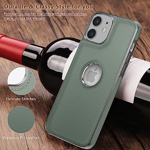 Image of Amazon Basics Back Cover iPhone 12 Mini Silver Electroplated Chrome | Full Camera Protection | Chrome Leather | Flexible Pu Leather Bumper Case (Green)