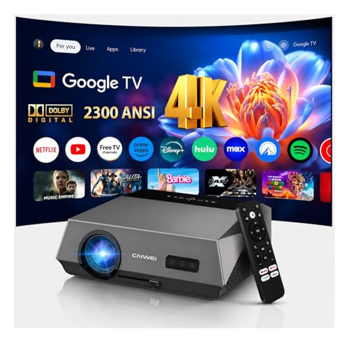 4K Smart Projector Google TV Home Theater, 2300 ANSI Ultra HD Daytime Projector with HDR10+, MEMC, ToF + CMOS AI Autofocus, NFC, HDMI ARC, DD+ &WiFi&Bluetooth for Bright Rooms, Outdoor Movies & Gaming