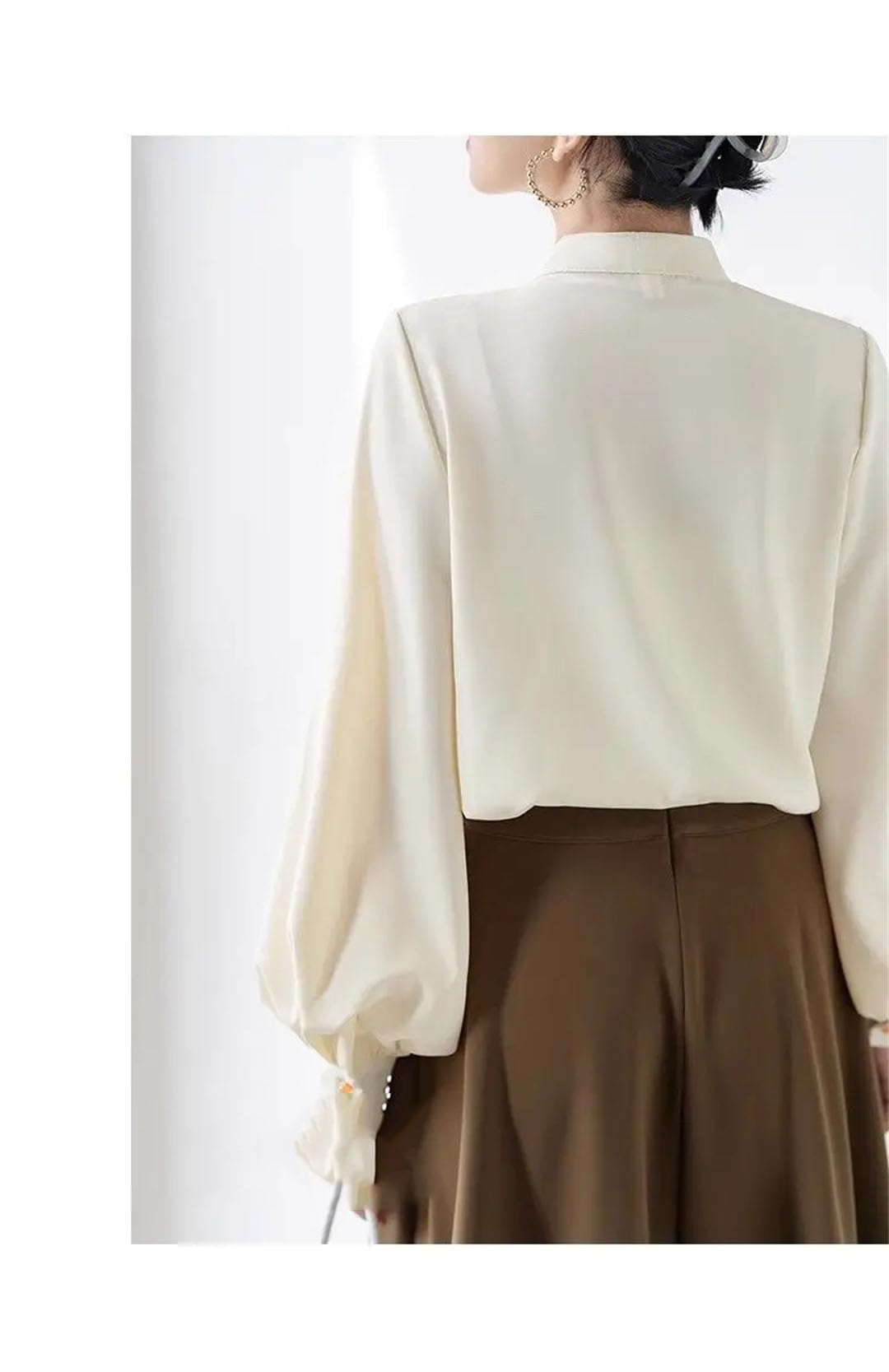 Camisa de manga larga con cuello redondo para mujer, bordada, con botones, vintage, elegante