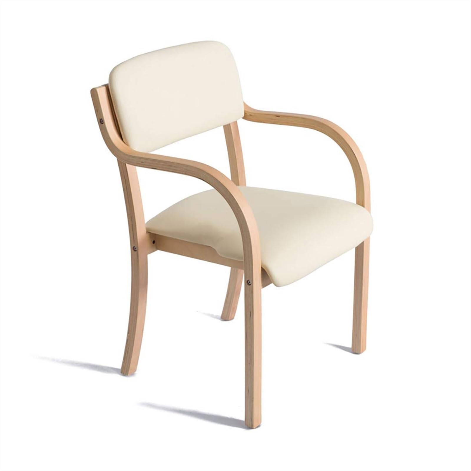 Solid Wood Dining Chairs with Arms Kitchen Chair Upholstered Living Room Armchair with Backrest Modern Office Leisure Lounge Reception Cafe Chairs Accent Armrests Max Load 150kg ( Color : Beige-PU )