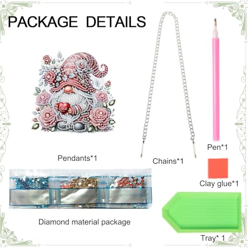 Image of Rose Gnome Diamond Painting Hanging Kit, DIY 5D Acrylic Diamond Art Pendant with Special Shaped Rhinestones, Valentine's Day Craft Ornament for Wall, Window, or Home Decor, Handmade Gift for Adults