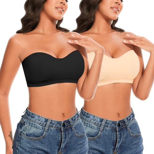 Image of Strapless Bras for Women Wireless Bandeau Bra Invisible Tube Tops Bra Bralette Padded Seamless