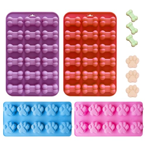 TECHEEL Lot de 4 moules à biscuits pour chien - Tapis de cuisson en silicone - Tapis de cuisson pour chien - Moule à biscuits pour chien - Moule en silicone - Tapis de cuisson anti-adhésif pour