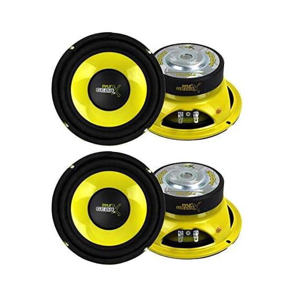 Pyle 6.5 Inch 1200 Watt Car Audio Mid Bass Midrange Subwoofer Speaker Set with Yellow CD P P Cone, 4 Ohm Impedance, and Edge Suspension, 2 Pair