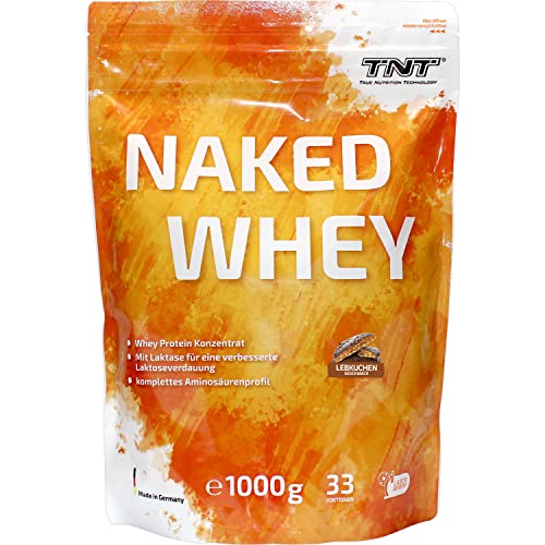 TNT Naked Whey + Laktase – 1kg Whey Protein Konzentrat – Eiweißpulver mit toller Löslichkeit & Geschmack – Proteinpulver (Lebkuchen)., 19.99 €