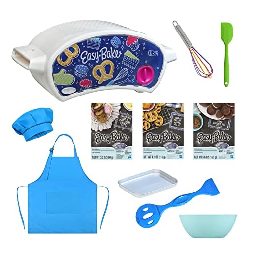 Ultimate Easy Baking Oven Bundle For Kids with 3 Refill Mixes, an Apron & Hat, Baking Pan & Tool, Bowl, Spatula, and Whisk - 11 Items (Blue Apron & Hat with Cookies, Pretzels, Whoopies)