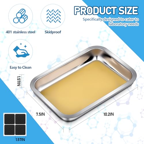Image of Conelist 1 Set 10.2 x 7.5 Inch Stainless Steel Dissection Pan with Wax and Rubber Nonslip Mat, Reusable Classroom Dissecting Pan, Laboratory Tray for Biology Lab, Science Education Supplies (Yellow)