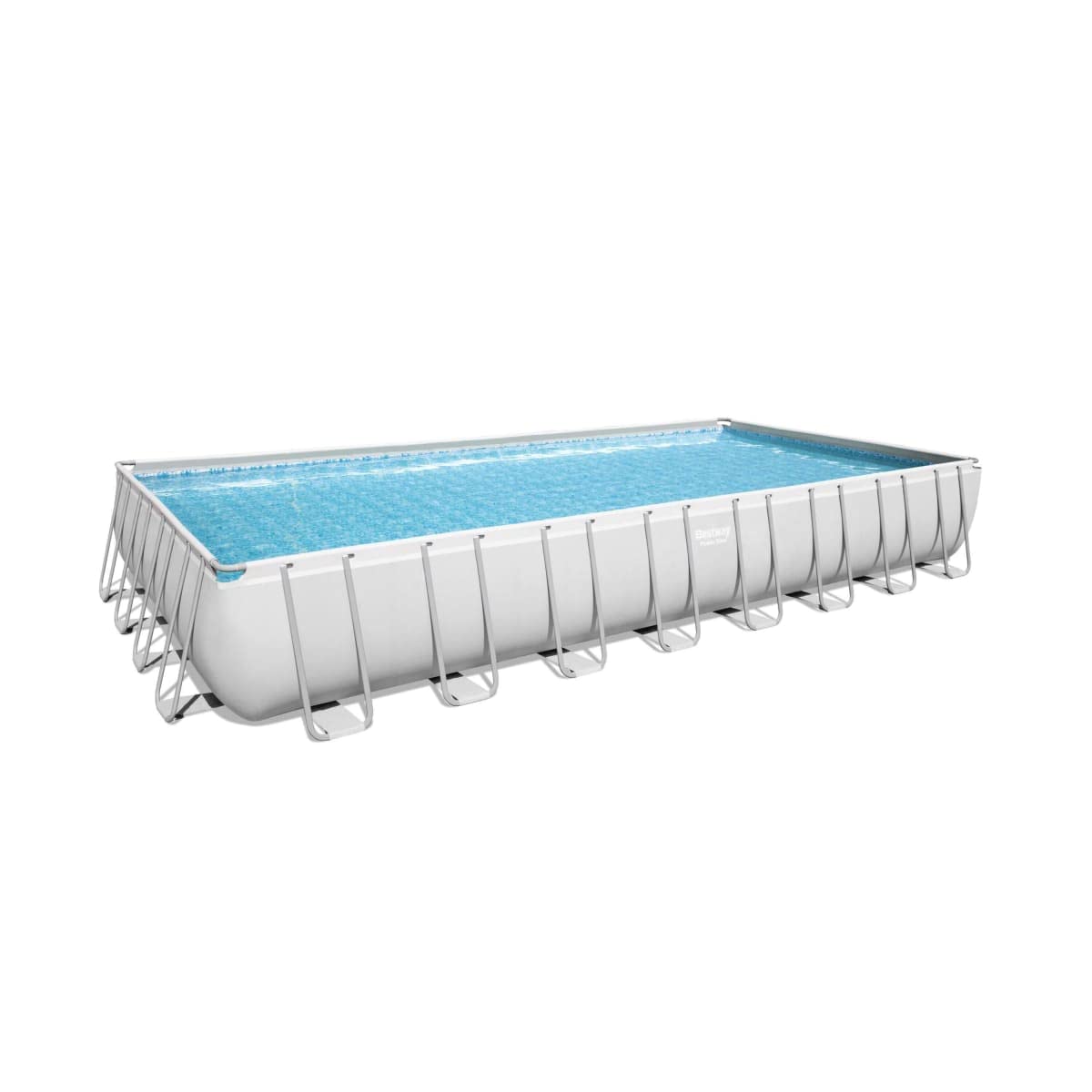 Bestway Power Steel Frame Pool Komplett-Set, eckig, mit Sandfilteranlage, Sicherheitsleiter & Abdeckplane 956 x 488 x 132 cm, 56623, Grau