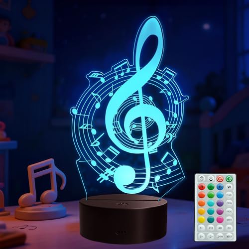 Image of Music Note Gifts, 3D Illusion Lamp, 3D Music Night Light with 16 Colors Remote and Touch Control, Timer, Dimmable and 4 Flash Modes, Music Note Decor for Kids Room, Girls Birthday Gifts