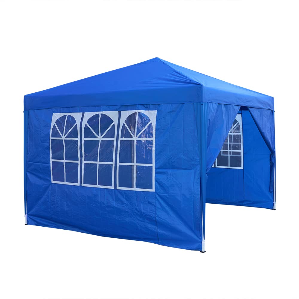 3 x 3m Pop Up Gazebo Outdoor Marquee Garden Awning Party Tent Folding Canopy with 4 Sidewall and Carrying Bag for Festival Wedding (Blue)