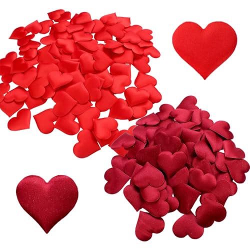 ZenyTra Lot de 220 confettis en forme de cœur 3D - Rouge et bordeaux - 3,5 cm - Éponge - Décoration de table - Pour mariage, Saint-Valentin, anniversaire,...