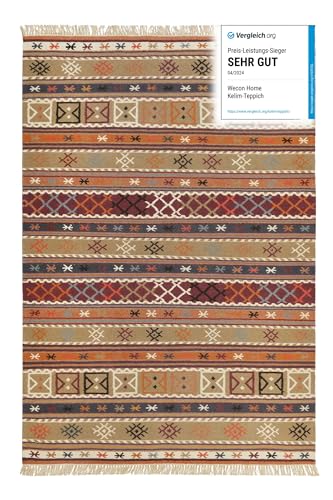 Kelim Teppich aus Bester Wolle, nachhaltig, handgewebt, Naturfaser Teppiche geeignet für Wohnzimmer, Schlafzimmer, Flur, Esprit Home - Agra (80 x 150 cm, Sand Braun Bunt)