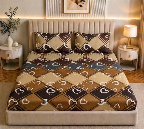 Image of Castiqa Elastic Fitted Supersoft Premium Polycotton 200TC King Size Bedsheets with 2 Pillow Covers (Fits Upto Mattress of 8Inches) (Multicolor, Full 72x78x8Inch)