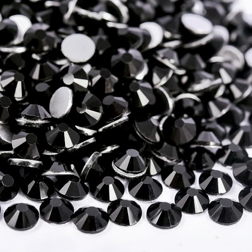 Image of Jet Black Flatback Rhinestones for Bedazzling Round Glass Gems for Nails Art and Crafts 2880pieces Mixed SS6-20,0.07-0.18inches