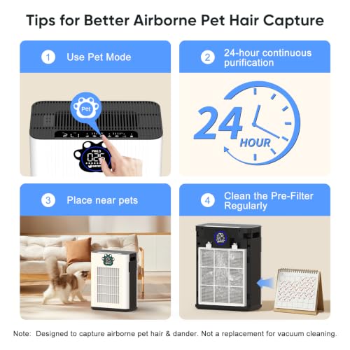 DAYETTE Pet Air Purifier for Home Large Room 3400 Ft², TVOC & PM2.5 Sensors - image 8