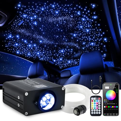Image of 16W Car Home Starlight Headliner Kit, Twinkle & Sound Activate RGBW Fiber Optic Lights with APP & Remote Control, Star Lights for Ceiling Decoration, 450 pcs 9.8ft