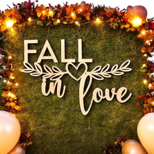 Wood Fall in Love Sign for Backdrop Fall Bridal Shower Bachelorette Party Decoration Autumn Wedding Engagement Bride to Be Sign Rustic Fall Decor Script Font Seasonal Party Decor