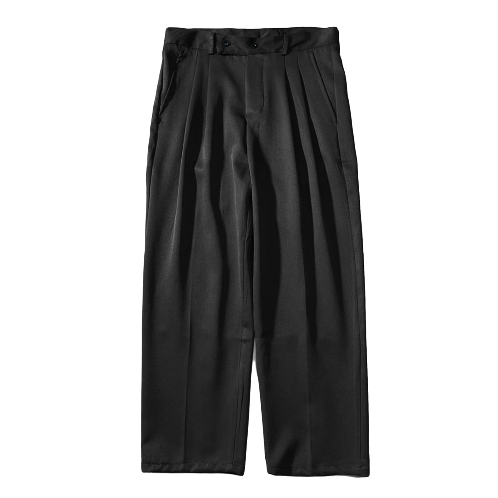Men's Straight Fit Stretch Pant Classic Casual Wide Leg Suit Pant Solid Color Lightweight Business Trousers (Black,Large)