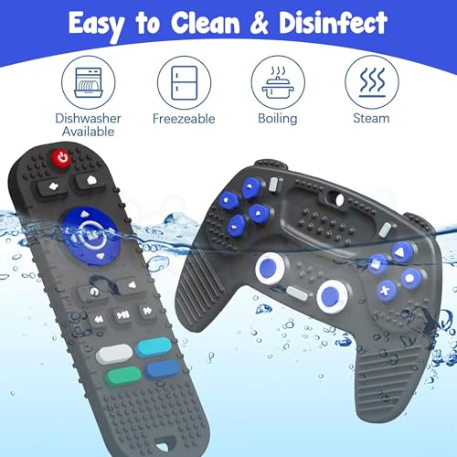 Image of Kidology Baby Teethers - Silicone Remote & Game Controller Shaped Teething Toys |Infant Teether for Teething Relief | Sensory Chew Toys for Boys & Girls 3+ Months | Baby Gift Set- Pack of 2 (Black)