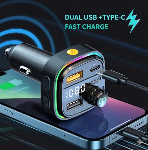 Image of Jaxter Bluetooth 5.3 FM Transmitter for Car with 20W Fast Charging USB-C Port, LED Screen, Hands-Free Call & Music Player Adapter (C26)