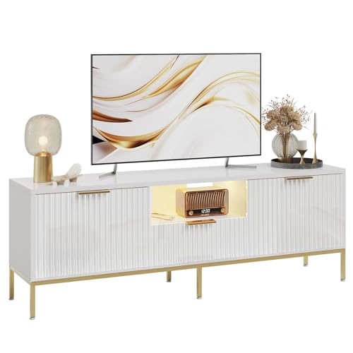 Bestier Meuble TV pour téléviseurs 55/60 Pouces, Meuble multimédia Moderne avec Rangement, Console multimédia avec Motif ondulé pour Salon et Chambre à...