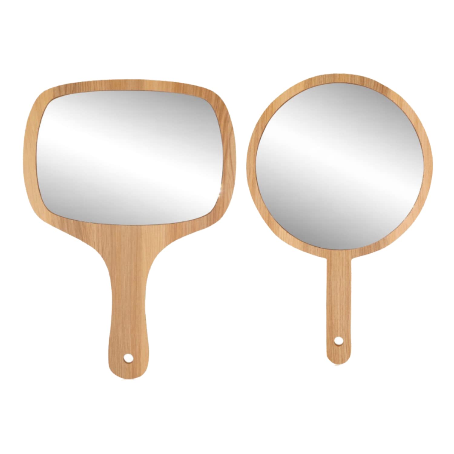 Wooden Handheld Beauty Makeup Mirror Set of 2 - Round Shape 10.75 inch & Rectangle Shape 12 x 6 Inch - Salon Mirror, Dressing Table Mirror, Shaving Mirror, Travel Mirror-image-24