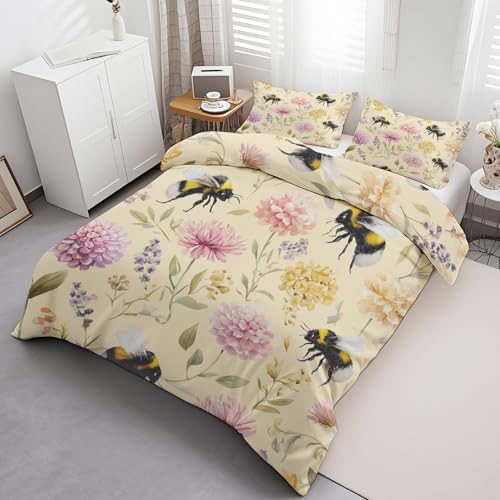 Housse de couette 240x260 abeille parure de lit fleur sauvage 3 pcs