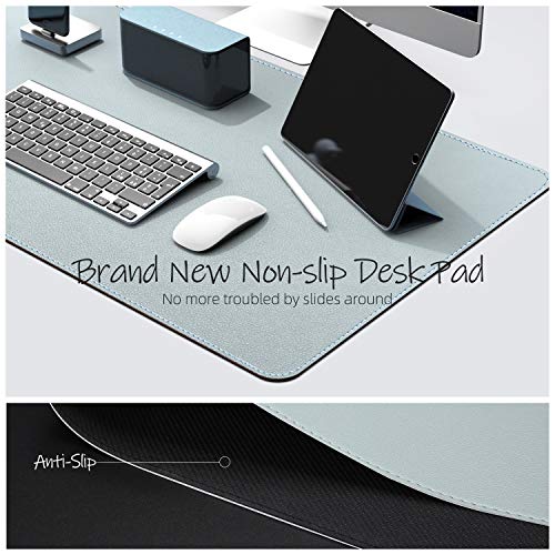 Ysagi Soft Leather Desk Pad,Rubber Base Large Mouse Pad,Pu Desk Protector, Waterproof Desk Mat Blotter Non-Slip Desk Writing Pad For Office And Home (Light Blue, 23.6" X 13.8") #TOP6
