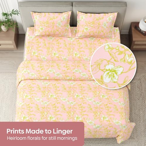 Image of haus & kinder Double Bedsheet for Queen Size Bed | 90 x 100 Inches 186 TC Cotton Bedsheet for Double Bed with 2 Pillow Covers - Soft Haze Lime